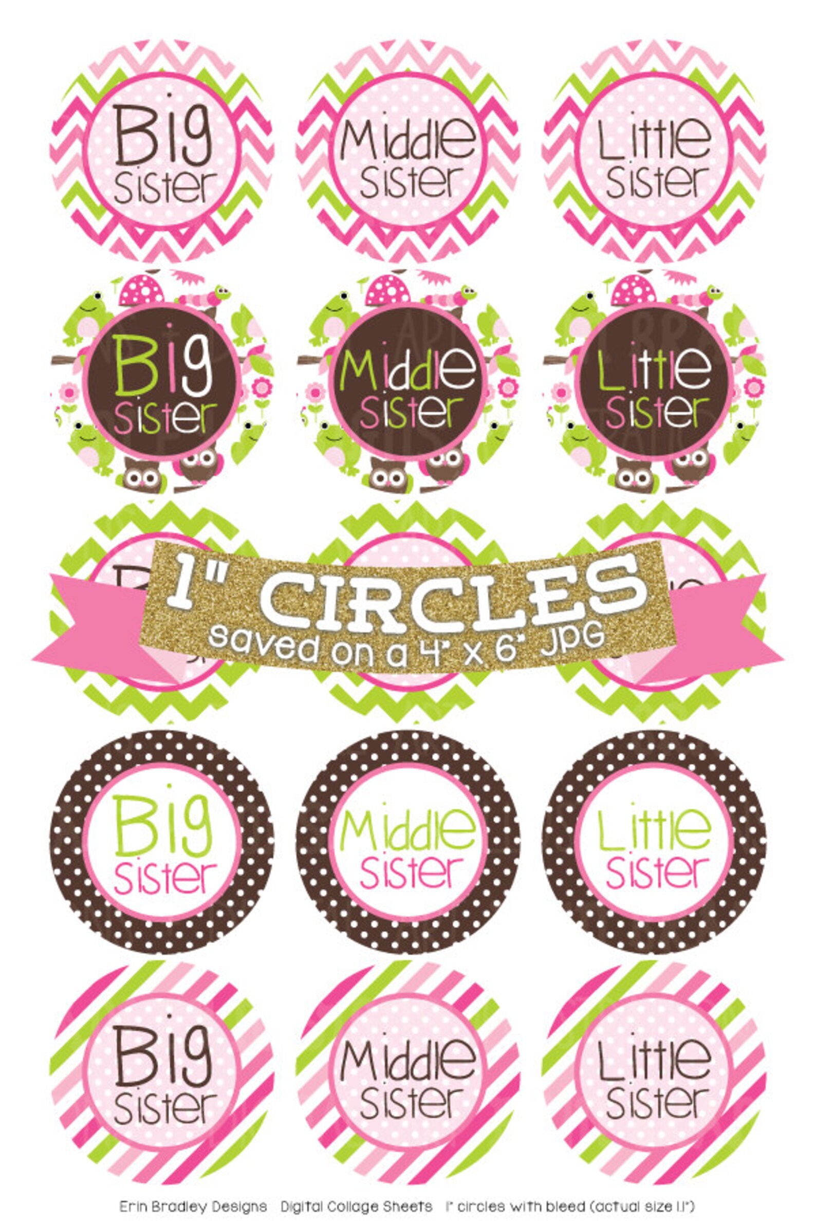 Digital Bottlecap Images Pink and Green Girly Sisters Instant | Etsy