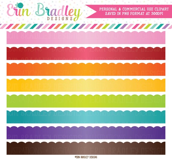 Faded Borders Clipart Graphics Personal & Commercial Use Digital Scrapbooking Clipart Scalloped Borders in Rainbow Colors Il_570xn