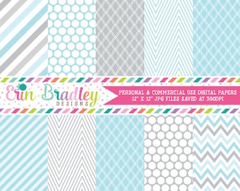 Digital Paper Pack Personal and Commercial Use Blue & Gray Winter Patterns