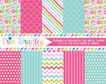 Digital Paper Pack Personal and Commercial Use Pink and Blue Flowers