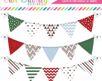 Christmas Bunting Clipart Red Green Blue Banner Flag Christmas Holiday Clip Art Graphics Personal & Commercial Use