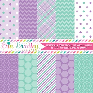 Purple and Aqua Digital Paper Pack Patterned Paper Instant Download