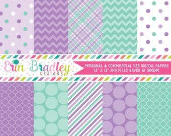 Purple and Aqua Digital Paper Pack Patterned Paper Instant Download