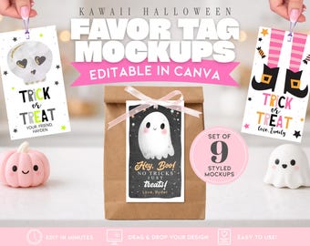 Halloween Favor Tag Mockups | Rectangular Canva Templates (Digital Bundle)