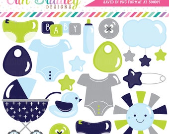 Baby Boy Clipart Baby Shower Clip Art Graphics Stroller, Duck, Baby Tees, Safety Pin, Stars, Diapers, Baby Bottle