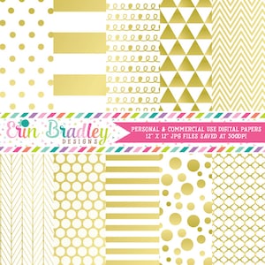 Gold-Digital-Papier-Pack Digital Goldfolien-Effekt Kommerzielle Nutzung Scrapbook Papier Chevron Tupfen Streifen Dreiecke