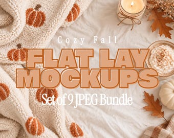 Cozy Fall Flat Lay Mockups, Thanksgiving Autumn JPG Bundle (9 Files)