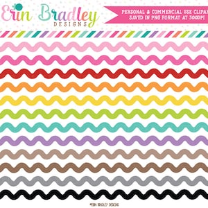 Colorful Ric Rak Clipart Borders, Digital Borders, Sewing Graphics, Commercial Use Clip Art, Border Clip Art