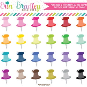 Thumbtack Clipart Material de escritório ou escola Clip Art Gráficos Ótimo para professores ou adesivos de planejador Uso comercial OK