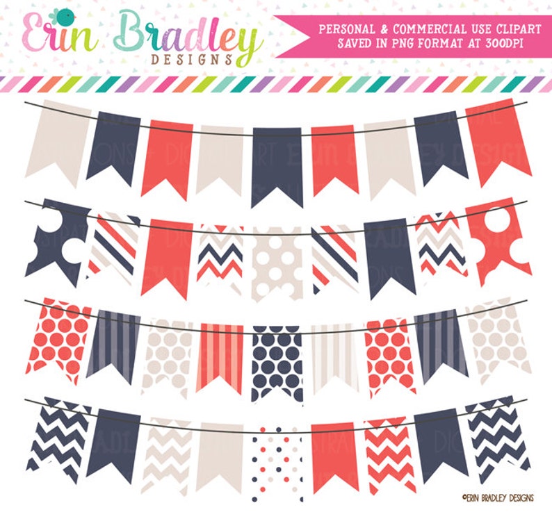 Summer Breeze Bunting Clipart Red Blue Beige Banner Flag Clip - Etsy