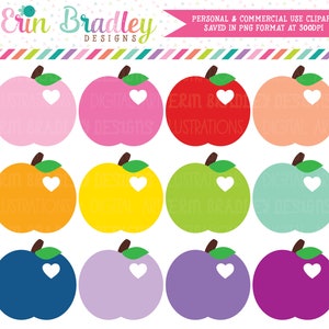 Apple Clipart, Apples with Hearts, Food Clip Art, Teacher Clip Art Graphics, Personal & Commercial Use OK