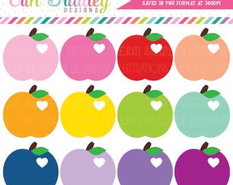 Apple Clipart, Apples with Hearts, Food Clip Art, Teacher Clip Art Graphics, Personal & Commercial Use OK