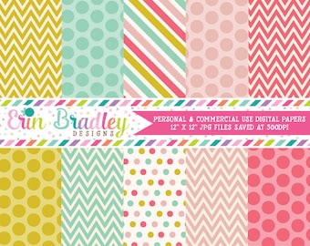 Digital Scrapbook Paper Pack with Chevron Stripes & Polka Dots