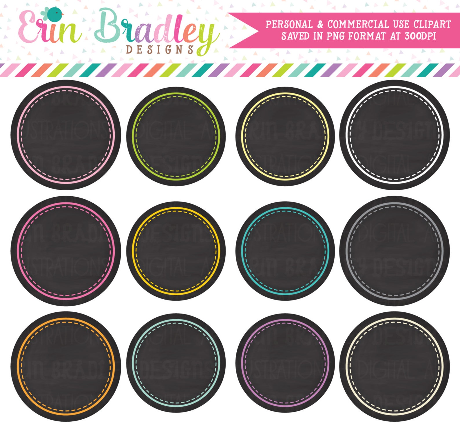 Chalkboard Circles Clipart Clip Art Personal & Commercial Use Etsy