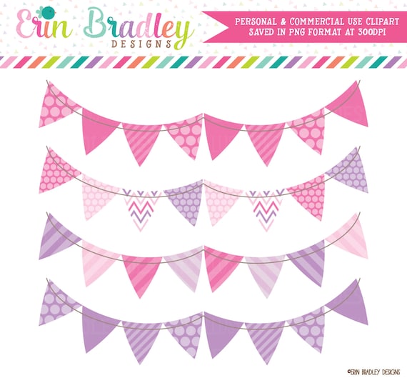 Banner Flag Clipart Pink And Purple Bunting Commercial Use Etsy