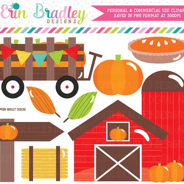 Pumpkin Patch Clipart Set Pumpkin Pie Farm Pumpkin Hay Wagon Wooden Sign and Leaf Digital Clip Art Graphics Instant Download