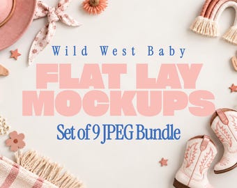 Boho Western Baby Flat Lay Mockups | Cowboy Props, Cacti, Rainbows (9 JPG Bundle)