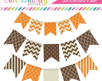 Orange and Brown Bunting Banner Flags Clipart Clip Art for Personal & Commercial Use