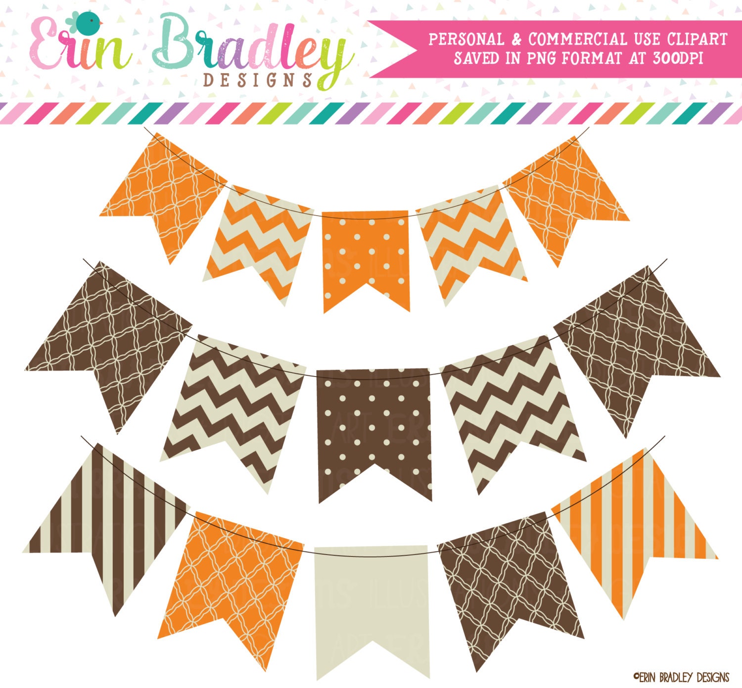 Orange and Brown Bunting Banner Flags Clipart Clip Art for | Etsy