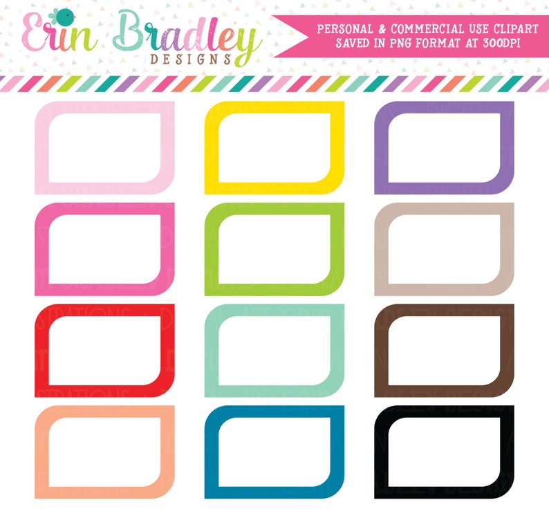 Rounded Corners Clipart Graphics, Commercial Use Label or Shape Clip Art Set image 1