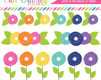 Instant Download Clipart Flower Doodles Colorful Floral Clip Art Graphics Personal & Commercial Use