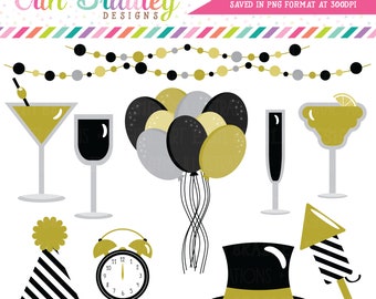 New Years Eve Party Clipart Personal Commercial Use New Years Clip Art Graphics Top Hat Bunting Cocktails Firecracker Balloons