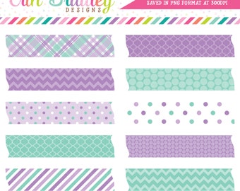 Instant Download Clipart Labels, Digital Washi Tape Clipart in Purple & Aqua Blue, Chevron Striped Polka Dotted Plaid Patterns