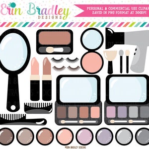 Makeup Clipart Set: Eyeshadow, Lipstick, Blush Graphics (Instant Download)