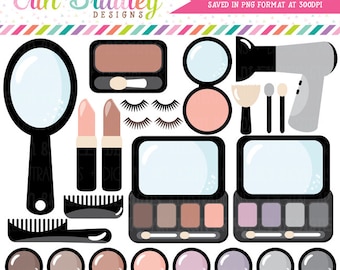 Beauty & Makeup Clipart Set Eyeshadow Lipstick Blush Hairdryer Instant Download Girls Clip Art Graphics Personal Commercial Use