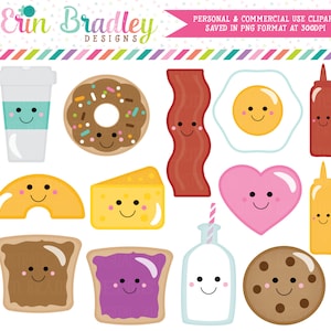 Paires parfaites des cliparts Saint-Valentin Clip Art graphiques café beignet bacon œufs biscuits lait beurre de cacahuète et gelée macaronis au fromage