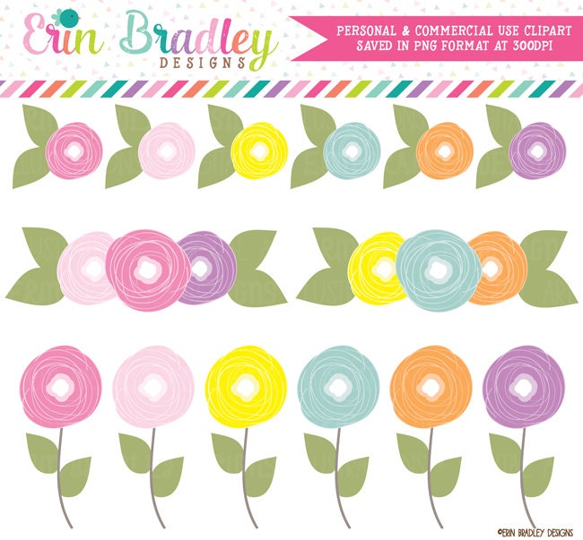 Digital Clipart Flower Doodles Clip Art Personal &amp; Commercial | Etsy
