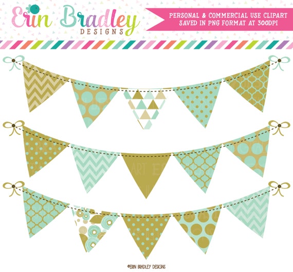 aqua blue bunting clipart graphics instant download banner flags clip art set with polka dots triangles chevron and flowers by erin bradley designs catch my party catch my party