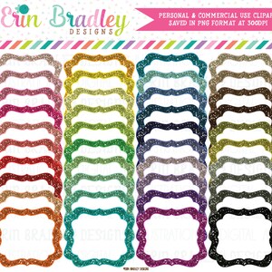 Bundle Clipart Glitter Frames in 40 Colors Instant Download Commercial Use Clip Art Graphics Digital Glitter Labels