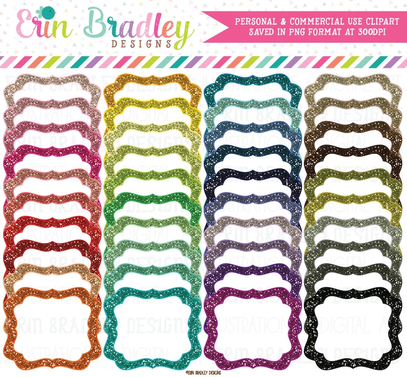 Bundle Clipart Glitter Frames in 40 Colors Instant Download Commercial Use Clip Art Graphics Digital Glitter Labels image 1