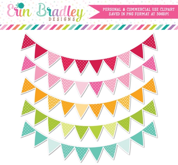 Colorful Pennant Banner Flags Clipart Commercial Use Clip Art Etsy