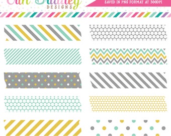 Aqua Gold and Gray Digital Washi Tape Clipart Clip Art Personal Commercial Use Instant Download