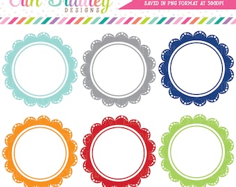 Lace Scalloped Frames Clipart, Digital Scrapbooking Clip Art Elements, Circle Frames Clipart Set, Commercial Use OK