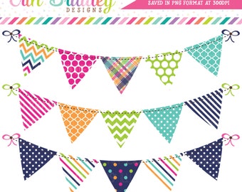 Banner Flag Clipart Graphics Pink Orange Green & Blue Bunting Clip Art Personal and Commercial Use