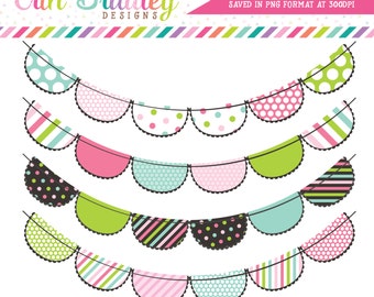 Scalloped Bunting Clipart with Colorful Polka Dots and Stripes Instant Download Commercial Use Clip Art Graphics