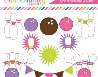 Pink Girls Bowling Clipart Clip Art Personal & Commercial Use Bowling Balls and Pins