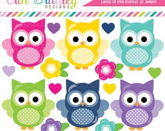 Owl Clipart with Flowers and Hearts Instant Download Commercial Use Clip Art Graphics