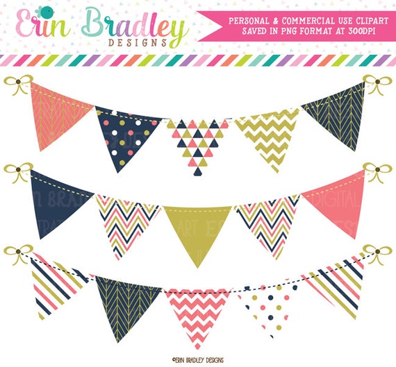 Bunting Clipart Graphics In Coral Navy Blue Gold Banner Flag