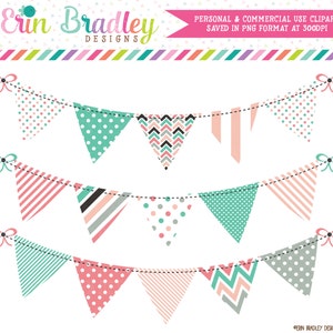 Bannières numériques clipart à usage commercial guirlandes graphiques avec rayures à pois et motifs à chevrons