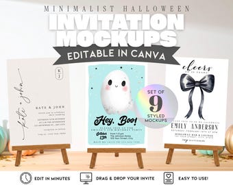 Fall Pumpkin Invitation Mockup, 5x7 Canva Mockup Bundle, Halloween Card Mockups, Drag & Drop