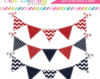 Red White and Blue Bunting Clipart Clip Art Banner Flags Personal & Commercial Use