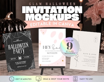Halloween Invitation Mockup Bundle | Canva 5x7 Invitation Mockups | Editable Drag & Drop Etsy Listing Photos