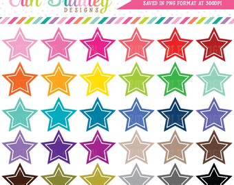 Star Clipart Graphics Instant Download Shape Clipart Personal & Commercial Use - 30 Colors