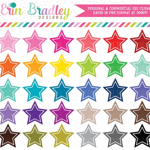 Star Clipart Graphics Instant Download Shape Clipart Personal & Commercial Use - 30 Colors