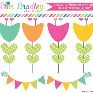 Clipart fleurs coeur, oiseaux et guirlandes clipart, clipart fleurs, graphismes pour usage Commercial
