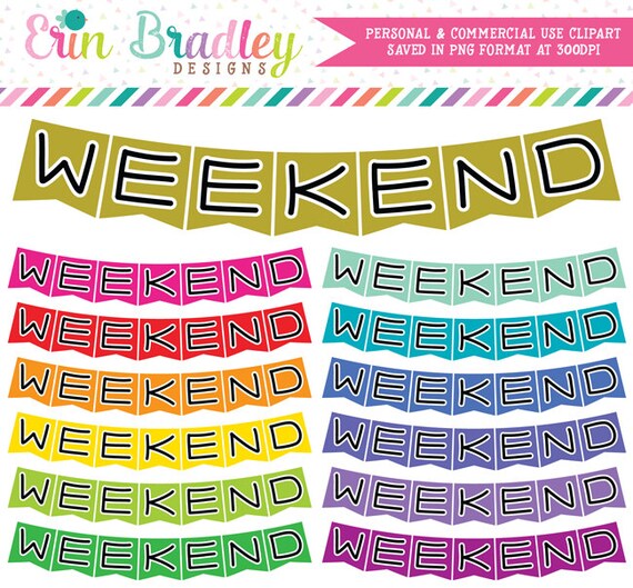 Weekend Banner Clipart Graphics Commercial Use Clip Art Etsy